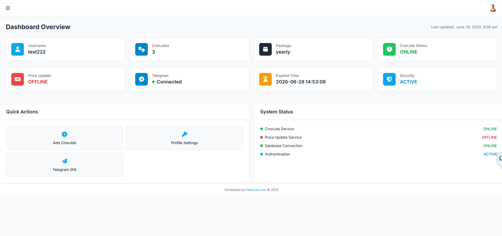 Fastcron Dashboard